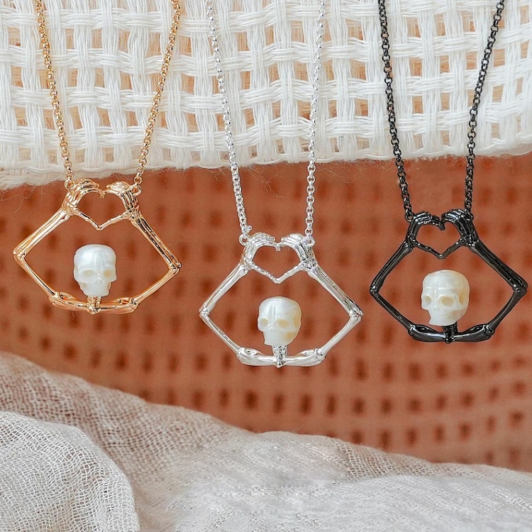 Handcrafted Pearl Skull Pendant Necklace