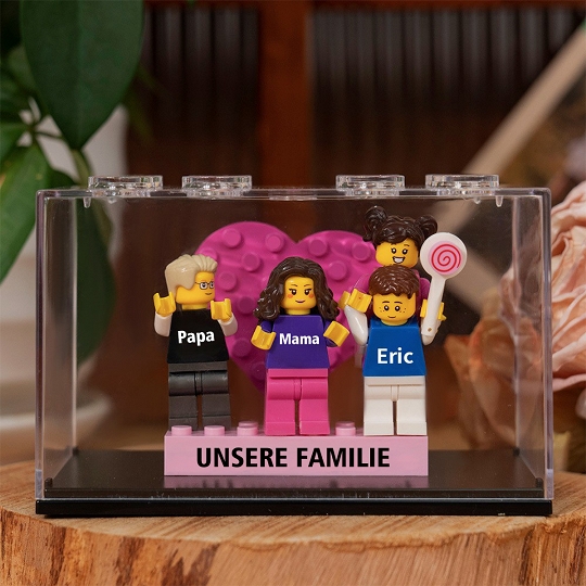 Individuelle Minifiguren mit Stein für die Familie in einer Box – Alles Gute zum Muttertag