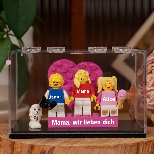 Individuelle Minifiguren mit Stein für die Familie in einer Box – Wir lieben dich, Muttertagsgeschenk
