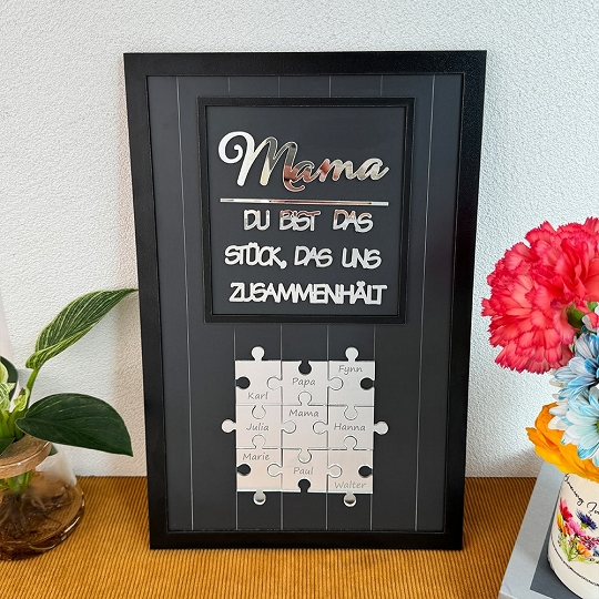 Benutzerdefinierte Muttertag Puzzle Zeichen | Mama Du bist das Stück, das uns zusammenhält | personalisiertem Muttertag Geschenk