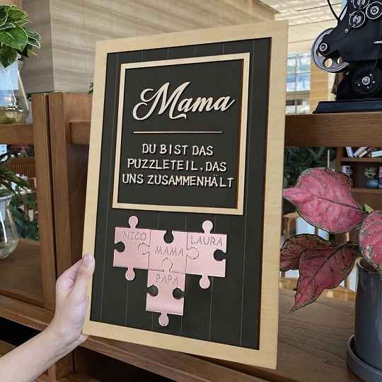 Benutzerdefinierte Muttertag Puzzle Zeichen | Mama Du bist das Stück, das uns zusammenhält | personalisiertem Muttertag Geschenk