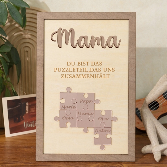 Benutzerdefinierte Muttertag Puzzle Zeichen | Mama Du bist das Stück, das uns zusammenhält | personalisiertem Muttertag Geschenk
