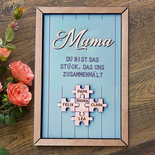 Benutzerdefinierte Muttertag Puzzle Zeichen | Mama Du bist das Stück, das uns zusammenhält | personalisiertem Muttertag Geschenk