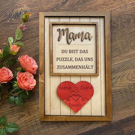 Benutzerdefinierte Muttertag Puzzle Zeichen | Mama Du bist das Stück, das uns zusammenhält | personalisiertem Muttertag Geschenk