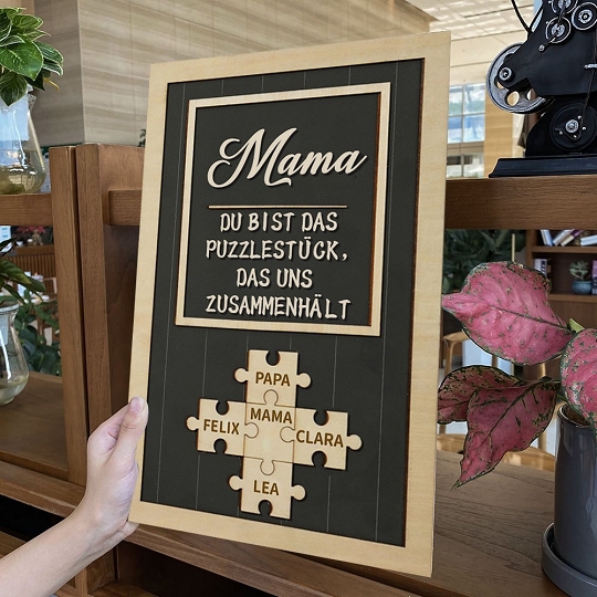 Benutzerdefinierte Muttertag Puzzle Zeichen | Mama Du bist das Stück, das uns zusammenhält | personalisiertem Muttertag Geschenk