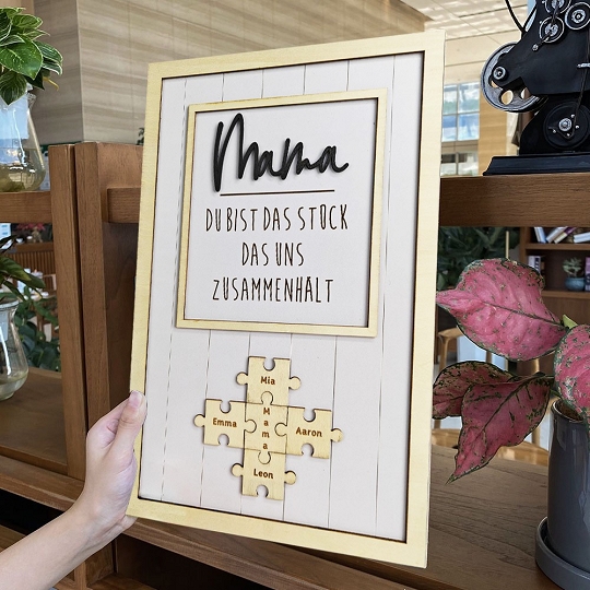 Benutzerdefinierte Muttertag Puzzle Zeichen | Mama Du bist das Stück, das uns zusammenhält | personalisiertem Muttertag Geschenk