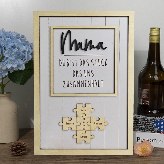 Benutzerdefinierte Muttertag Puzzle Zeichen | Mama Du bist das Stück, das uns zusammenhält | personalisiertem Muttertag Geschenk