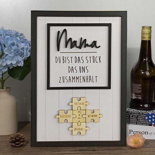 Benutzerdefinierte Muttertag Puzzle Zeichen | Mama Du bist das Stück, das uns zusammenhält | personalisiertem Muttertag Geschenk