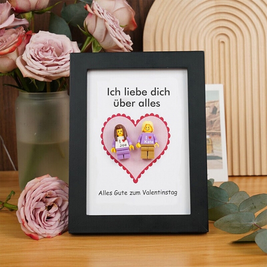 Individuelle Minifiguren mit Rahmen für Paare – Einzigartiges Valentinstagsgeschenk