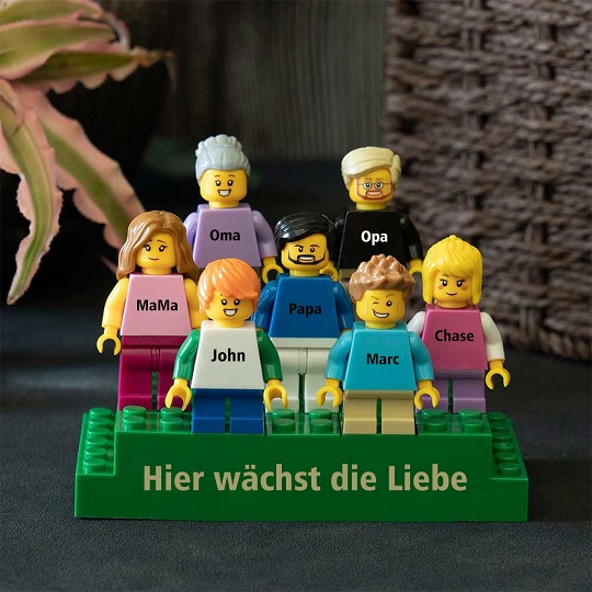 Benutzerdefinierte Minifiguren mit Ziegelstein für die Familie – Hier wächst die Liebe
