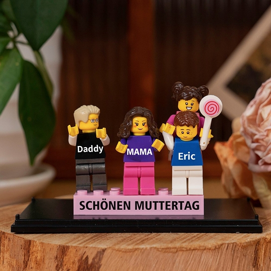 Individuelle Minifiguren mit Stein für die Familie in einer Box – Alles Gute zum Muttertag