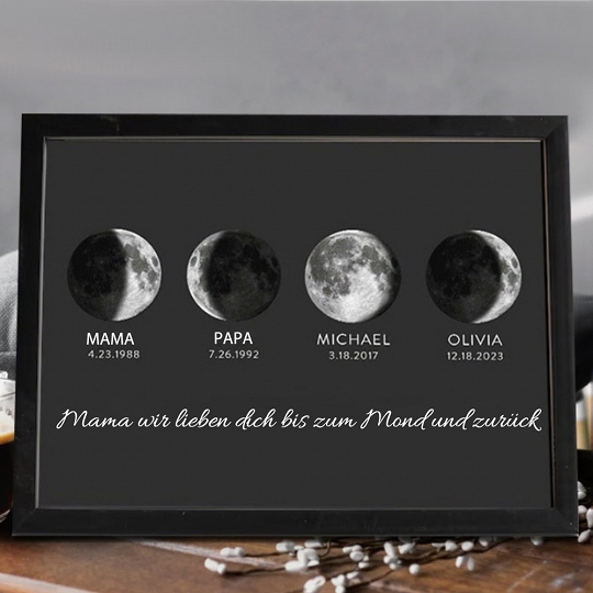 Personalisierter Mondphasen-Holzrahmen Für Die Familie, Personalisiertes Muttertagsgeschenk