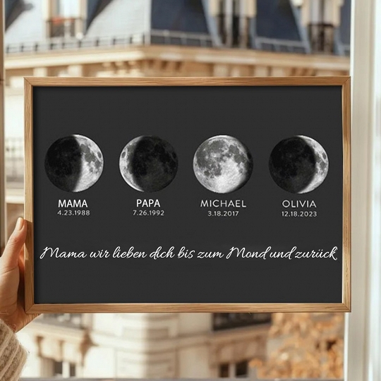 Personalisierter Mondphasen-Holzrahmen Für Die Familie, Personalisiertes Muttertagsgeschenk