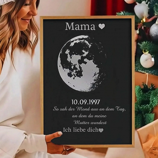 Personalisierter Mondphasen-Holzrahmen Für Die Familie, Personalisiertes Muttertagsgeschenk