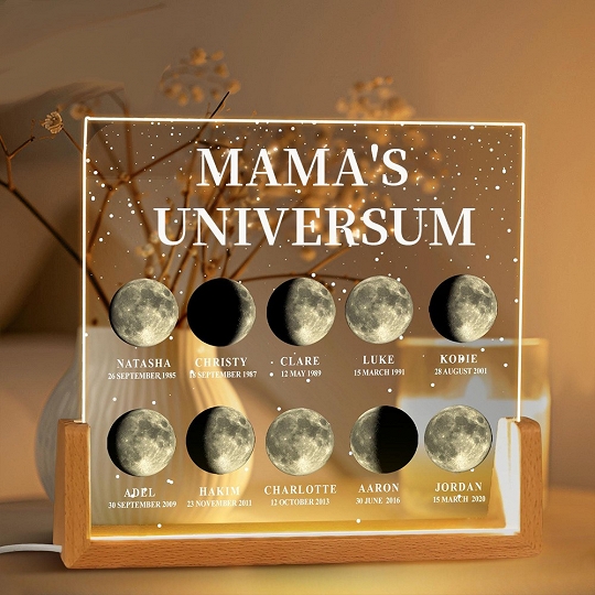 Individuelles Mondphasen-Nachtlicht Für Die Familie, Personalisiertes Muttertagsgeschenk