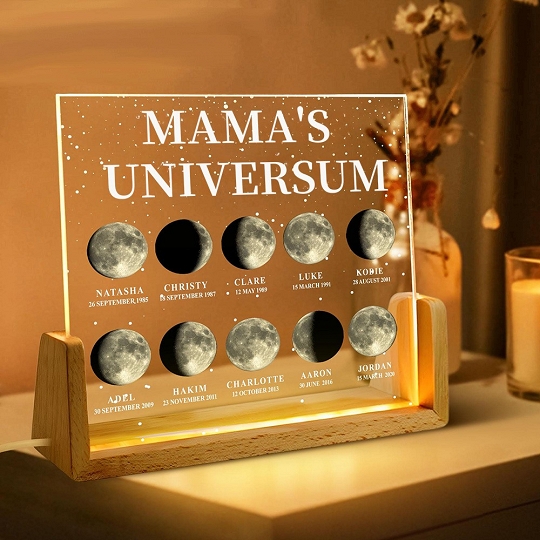 Individuelles Mondphasen-Nachtlicht Für Die Familie, Personalisiertes Muttertagsgeschenk