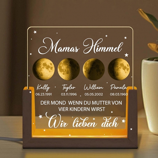 Individuelles Mondphasen-Nachtlicht Für Die Familie, Personalisiertes Muttertagsgeschenk