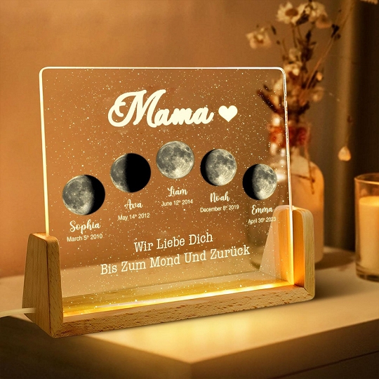 Individuelles Mondphasen-Nachtlicht Für Die Familie, Personalisiertes Muttertagsgeschenk