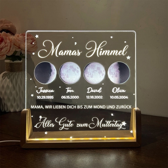 Individuelles Mondphasen-Nachtlicht Für Die Familie, Personalisiertes Muttertagsgeschenk