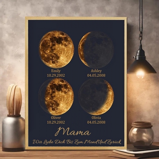 Personalisierter Mondphasen-Holzrahmen Für Die Familie, Personalisiertes Muttertagsgeschenk