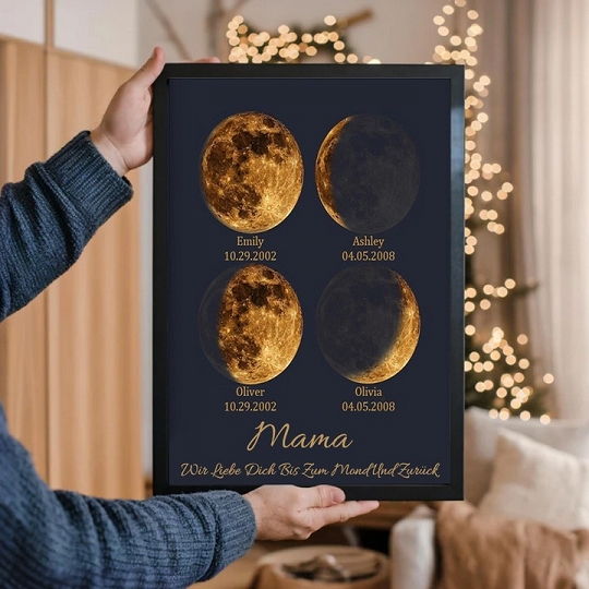 Personalisierter Mondphasen-Holzrahmen Für Die Familie, Personalisiertes Muttertagsgeschenk