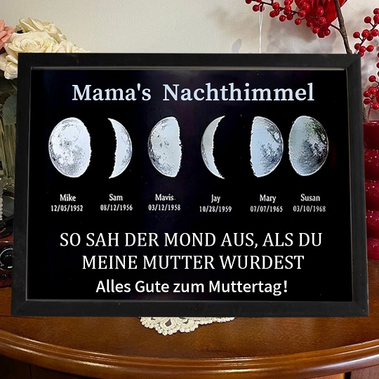 Individuelles Mondphasen-Holzrahmen Für Die Familie, Personalisiertes Muttertagsgeschenk