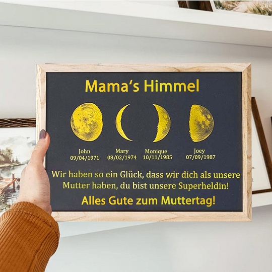 Individuelles Mondphasen-Holzrahmen Für Die Familie, Personalisiertes Muttertagsgeschenk
