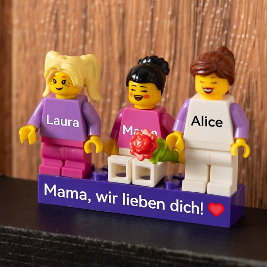 Individuelle Minifiguren mit Stein für die Familie mit Box – Mama, wir lieben dich!