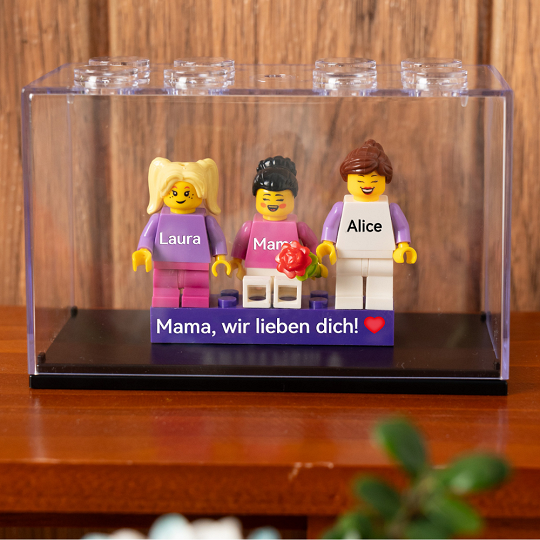 Individuelle Minifiguren mit Stein für die Familie mit Box – Mama, wir lieben dich!