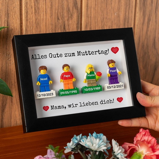 Individuelle Minifiguren mit Rahmen für die Familie – Mama, wir lieben dich!