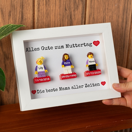 Individuelle Minifiguren mit Rahmen für die Familie – Alles Gute zum Muttertag 2025