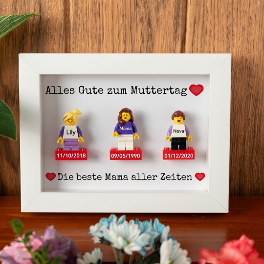 Individuelle Minifiguren mit Rahmen für die Familie – Alles Gute zum Muttertag 2025