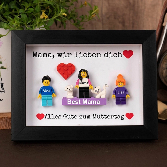 Individuelle Minifiguren mit Rahmen für die Familie – Geschenke zum Muttertag