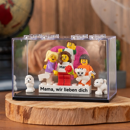 Individuelle Minifiguren mit Stein für die Familie mit Box – Ein Herzstück zum Muttertag