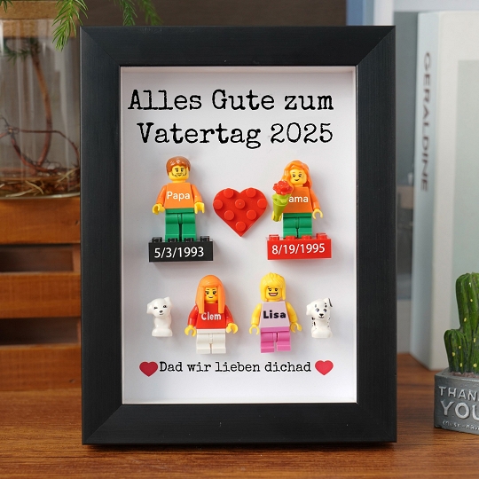 Familienrahmen mit personalisierten Minifiguren – Geschenkidee für den besten Papa