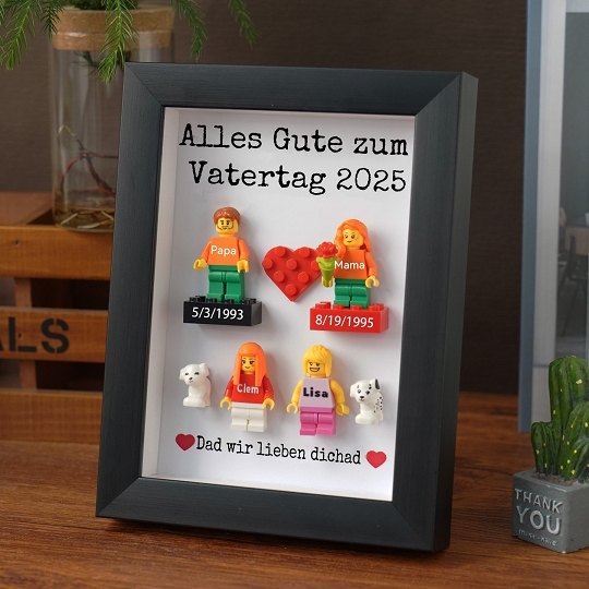Familienrahmen mit personalisierten Minifiguren – Geschenkidee für den besten Papa