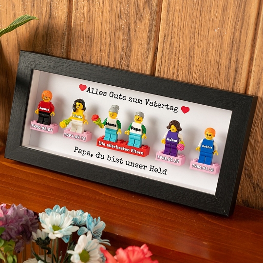 Personalisierte Familien-Minifiguren im Rahmen – Das perfekte Geschenk für Papa