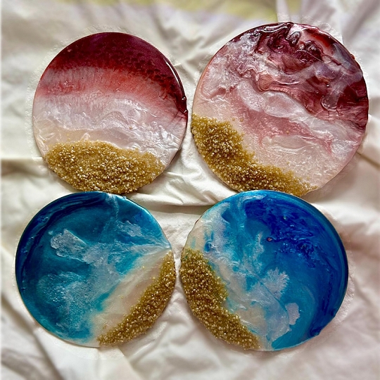 Custom Engraved Ocean-Themed Resin Coasters – Handmade Set with Real Seashells for Beach Lovers