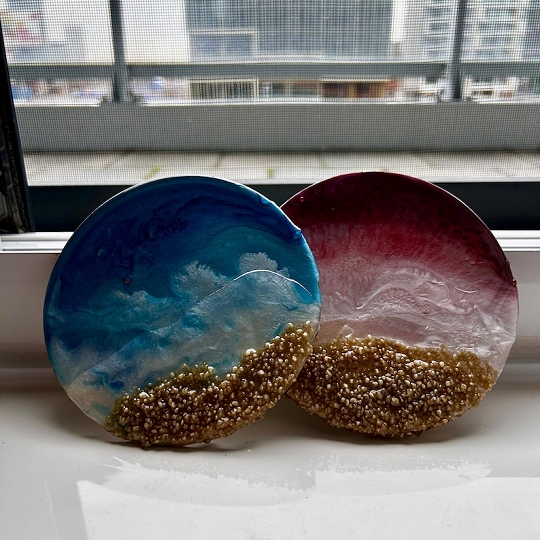 Custom Engraved Ocean-Themed Resin Coasters – Handmade Set with Real Seashells for Beach Lovers