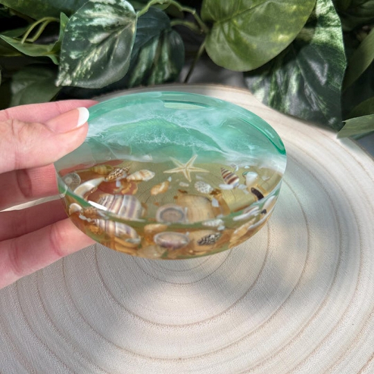 Engraved Resin Ocean Coaster Set – Personalized Gift Featuring Real Seashells for Couples or Anniversaries