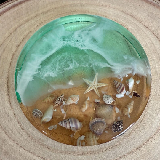 Engraved Resin Ocean Coaster Set – Personalized Gift Featuring Real Seashells for Couples or Anniversaries