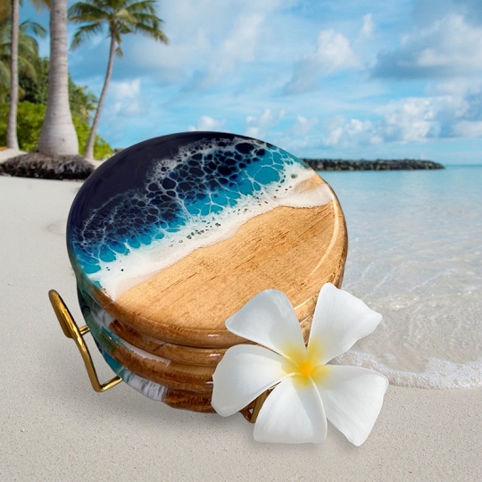 Custom Ocean Wave Resin Coasters with Natural Shells – Thoughtful Gift for Beach Weddings or Housewarmings