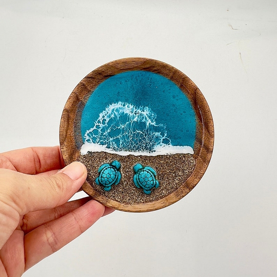 Personalized Turtle Ring Dish – Custom Beach Gift with Real Shells & Sand