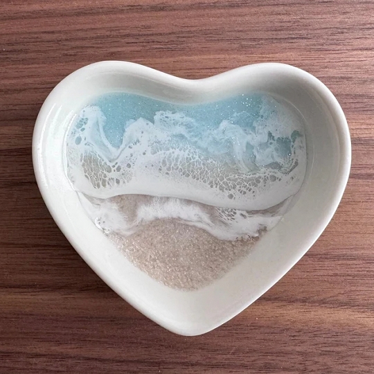 Cinderella Blue Heart Ring Dish – Handmade Ocean Jewelry Tray for Rings & Trinkets