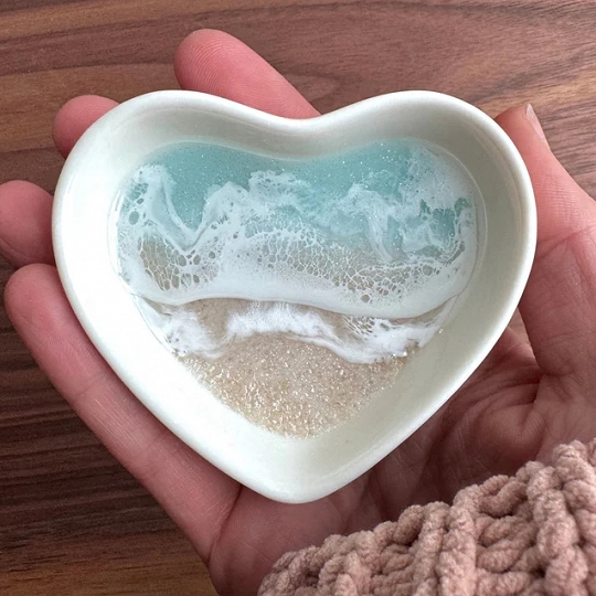 Cinderella Blue Heart Ring Dish – Handmade Ocean Jewelry Tray for Rings & Trinkets