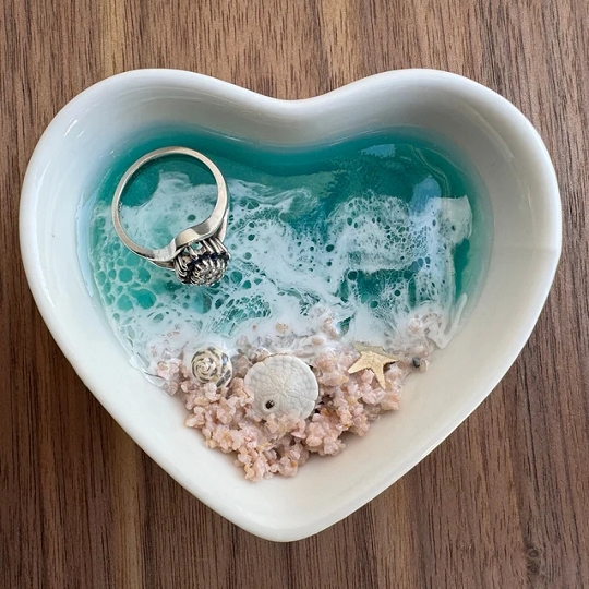 Turquoise & Pink Sand Ring Dish – Nautical Jewelry Holder for Beach Lovers