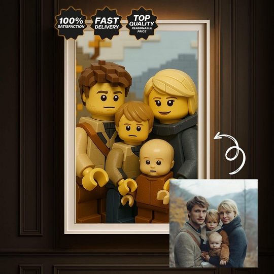 Custom Minifigures Portrait – Personalized LEGO-Style Family Art