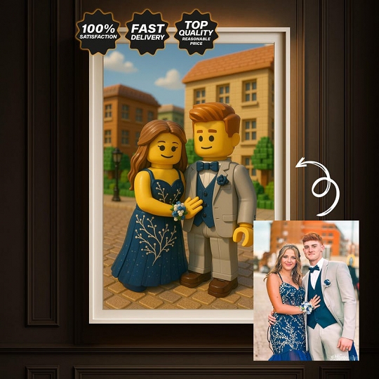 Personalized Minifigure Portrait – Custom Brick Style Family Illustration
