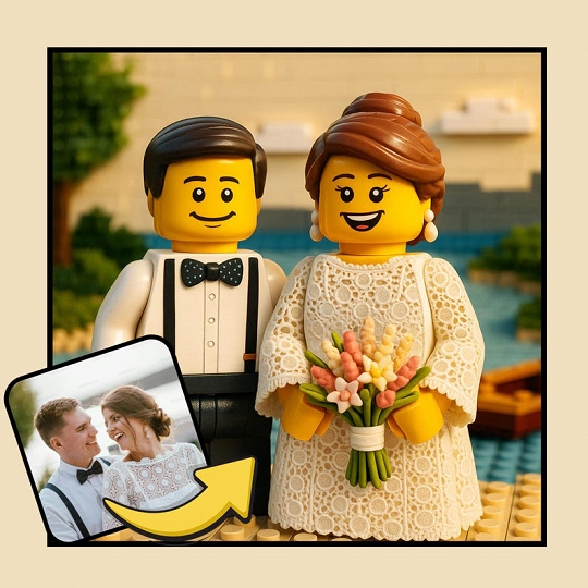 Custom Brick Portrait with Minifigures – Personalized Wall Art
