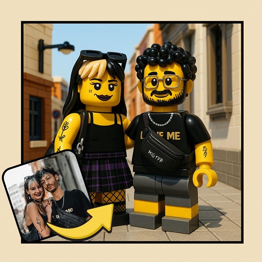 Custom Mini Figure Portrait – Brick Style Art for Friends & Couples